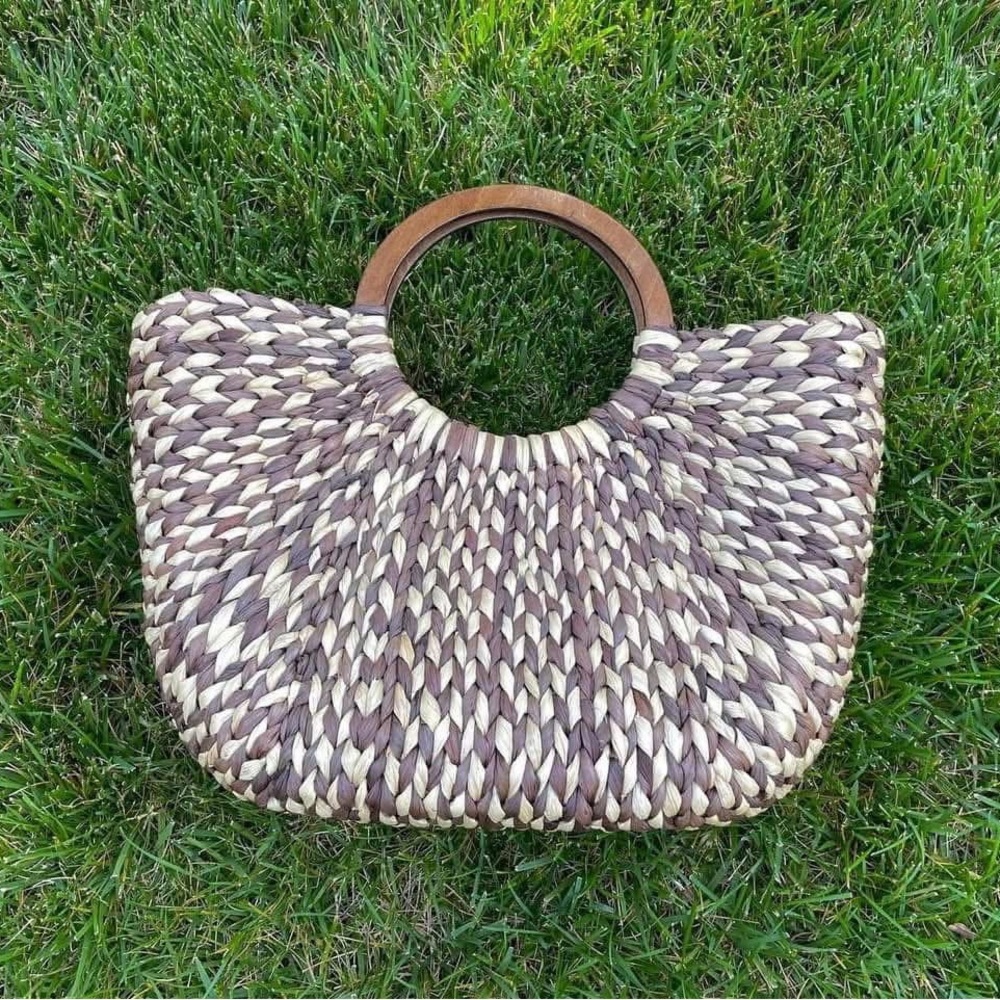 The Limited Woven Straw Tote with Wood Handles Boho Summer Bag Lined